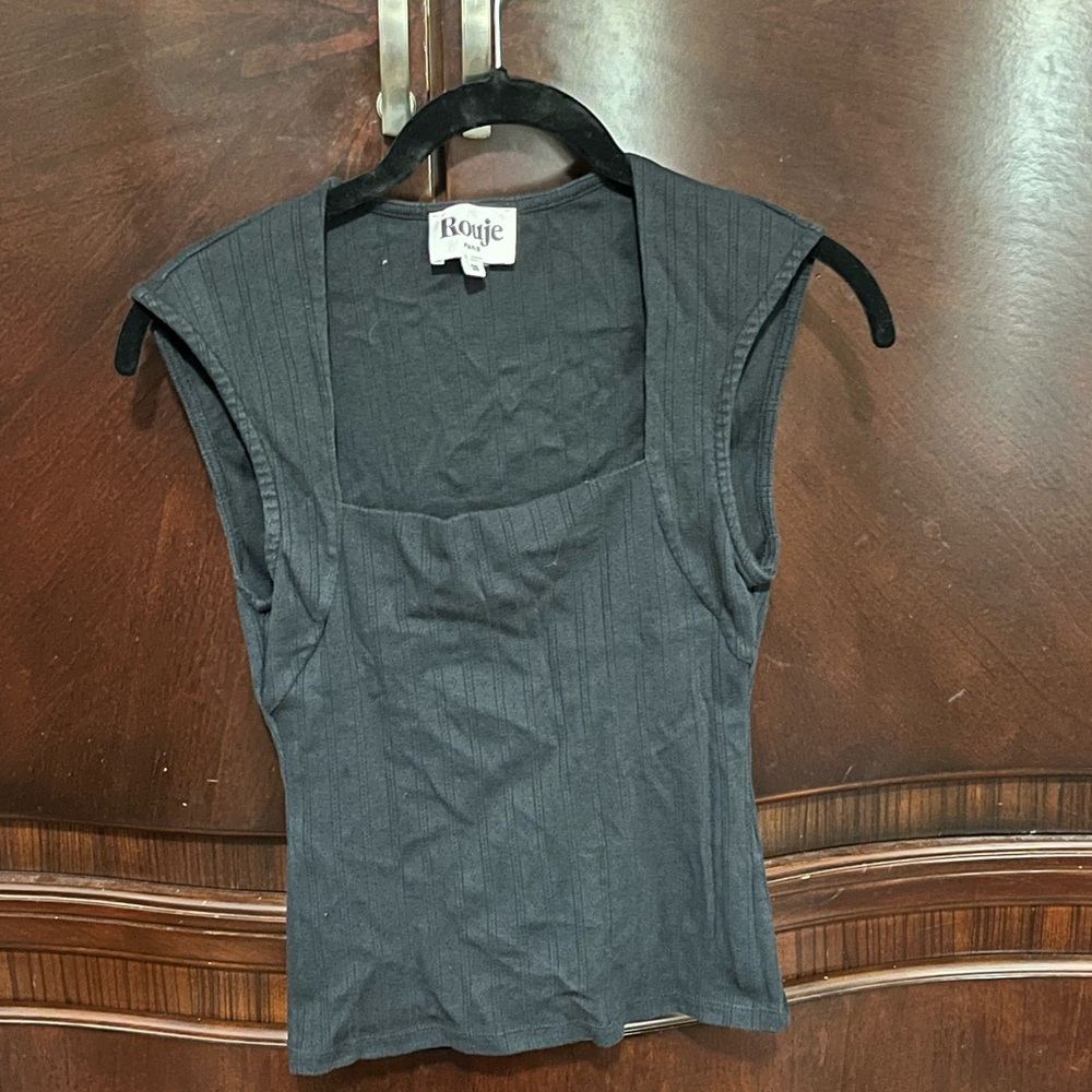 Rouje Black Cotton Square Neck Top